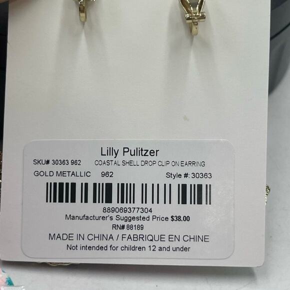 Lilly Pulitzer Coastal Shell Blue Fan Drop Clip On Earring In Gold Metallic - Picture 6 of 6